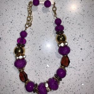 Brand New! Purple/Gold Necklace with Matching Earrings!